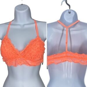 AERIE Neon Coral Lace Racerback Bralette Small